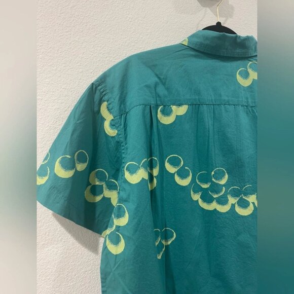 Obey 100% Organic Cotton Bubble Mens Turquoise Teal Blue Button Up Shirt L - Picture 7 of 11